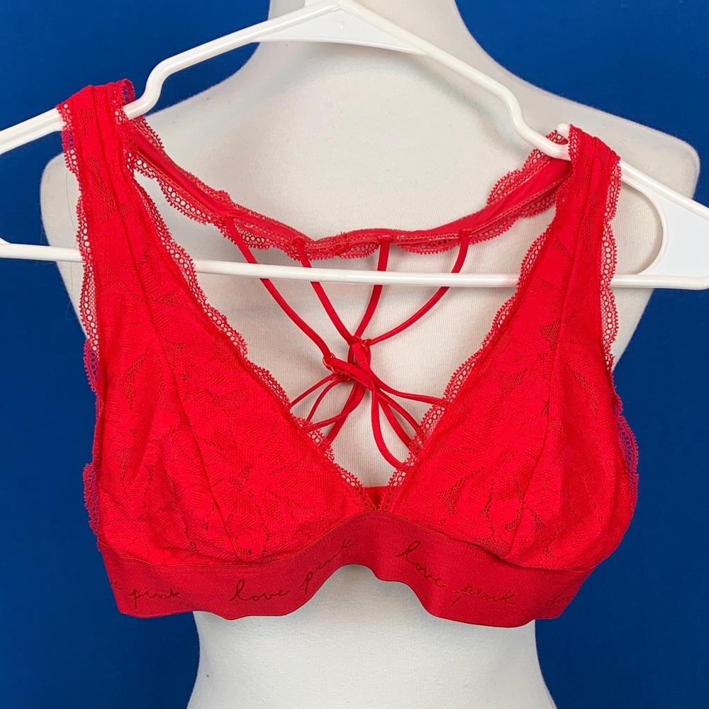 PINK Red Lace Bralette with Strappy Back